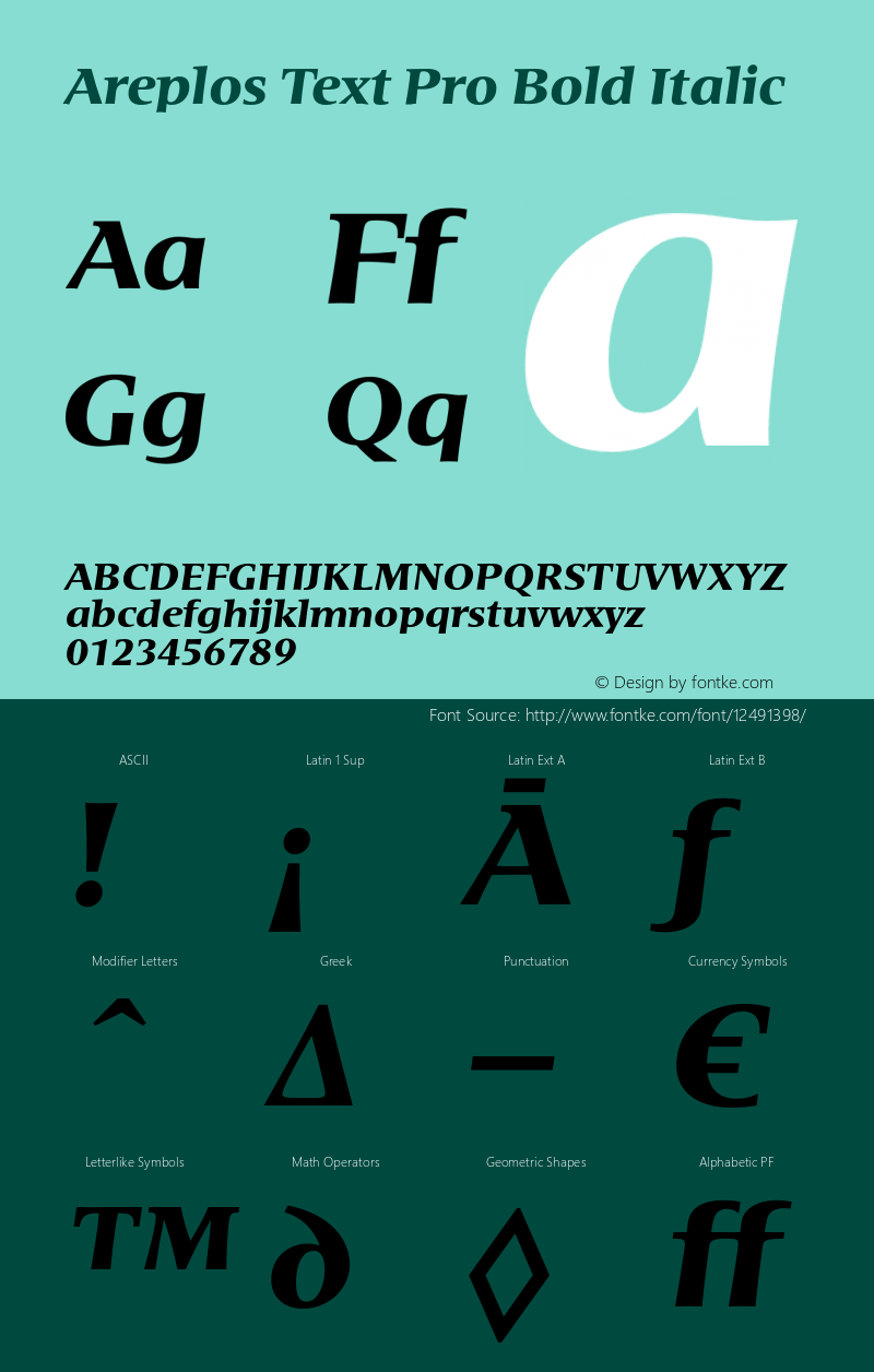 Areplos Text Pro Bold Italic Version 1.000 2005 initial release Font Sample