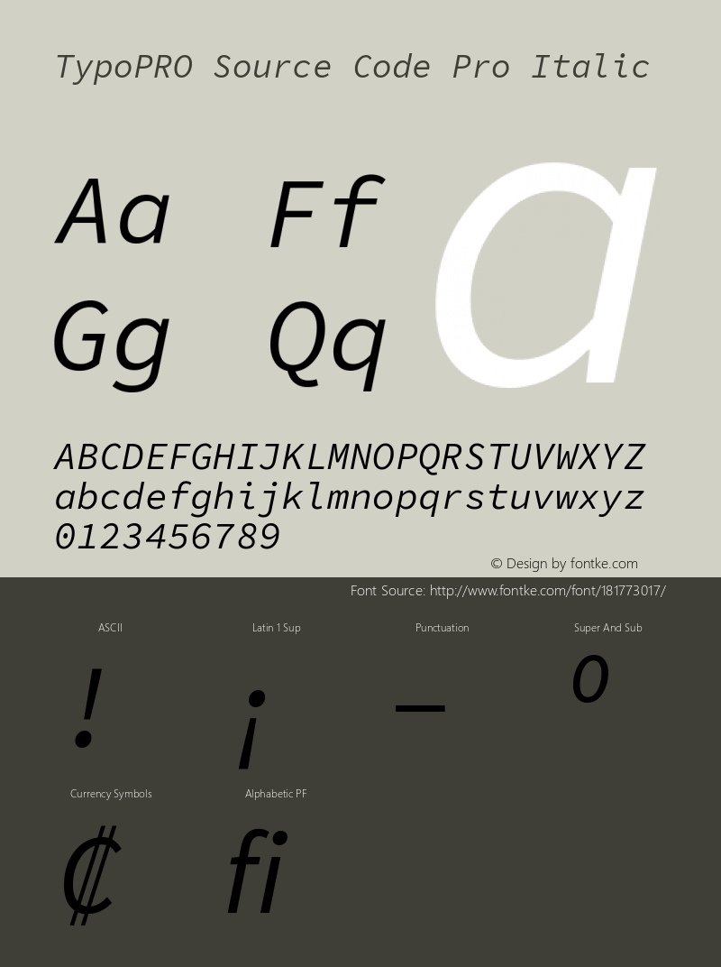 TypoPRO Source Code Pro Italic Version 1.058;hotconv 1.0.116;makeotfexe 2.5.65601图片样张