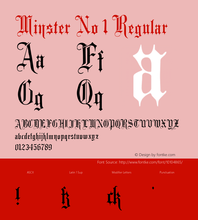 Minster No 1 Regular Version 1.0; 2002; initial release Font Sample