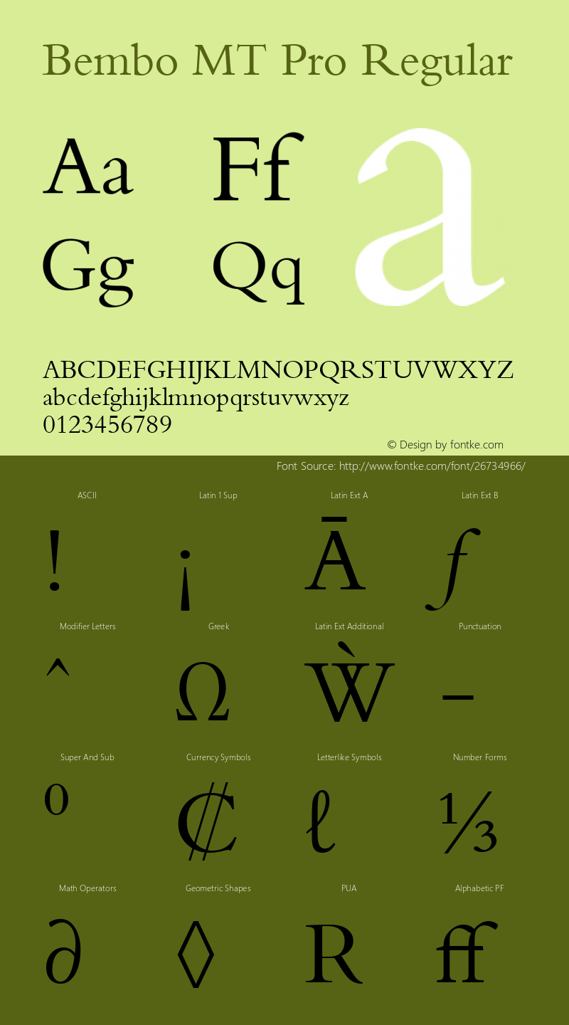 Bembo MT Pro Version 1.000 Build 1000 Font Sample