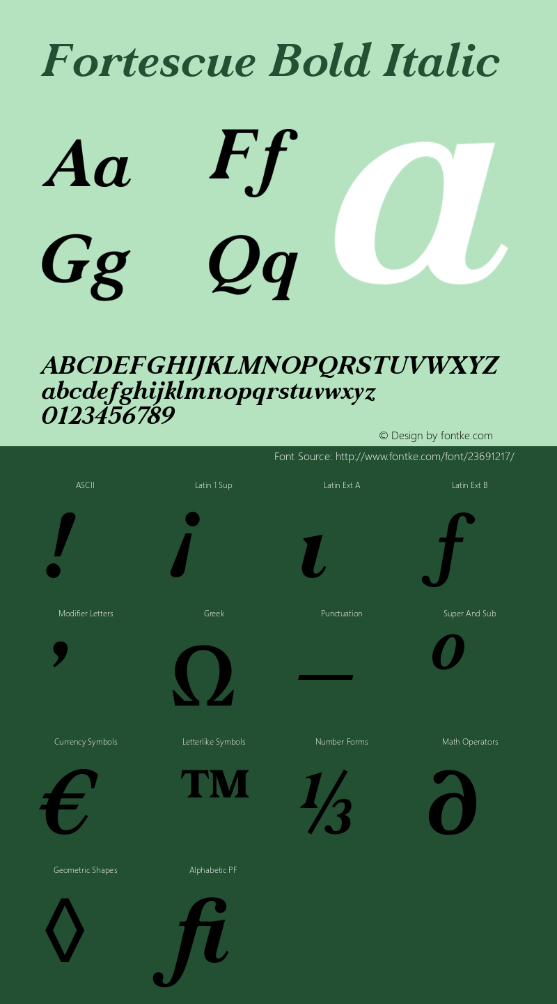 Fortescue Bold Italic Version 1.000; ttfautohint (v1.5) Font Sample