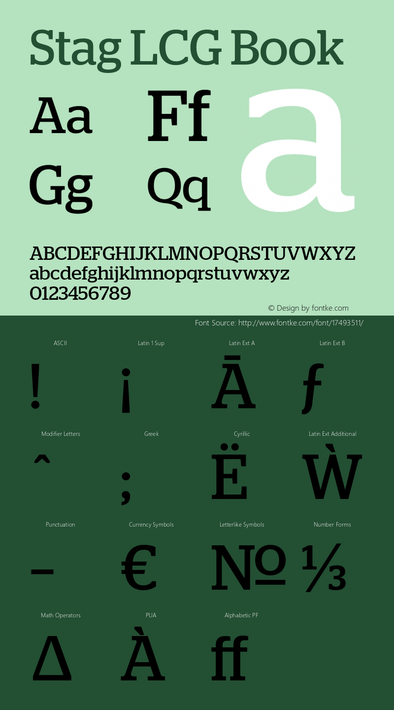 Stag LCG Book Version 2.100; 2015 Latin, Greek, and Cyrillic Font Sample