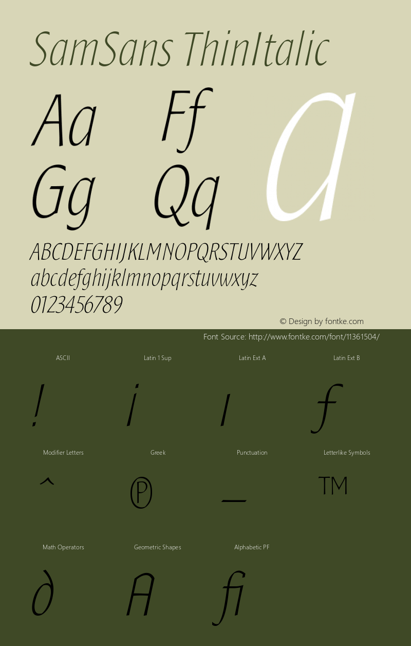 SamSans ThinItalic Version 001.000 Font Sample