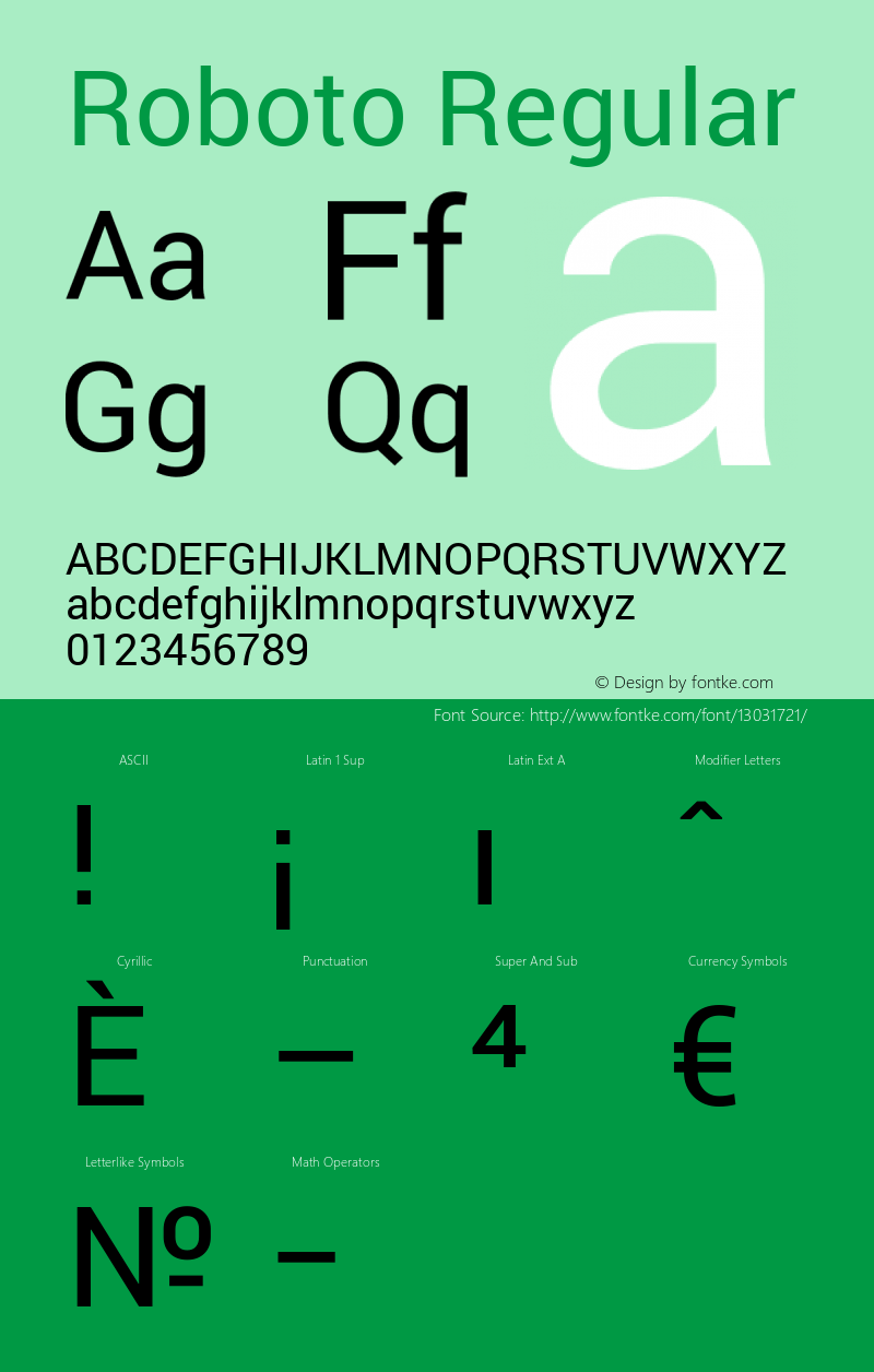 Roboto Regular Version 1.100141; 2013 Font Sample