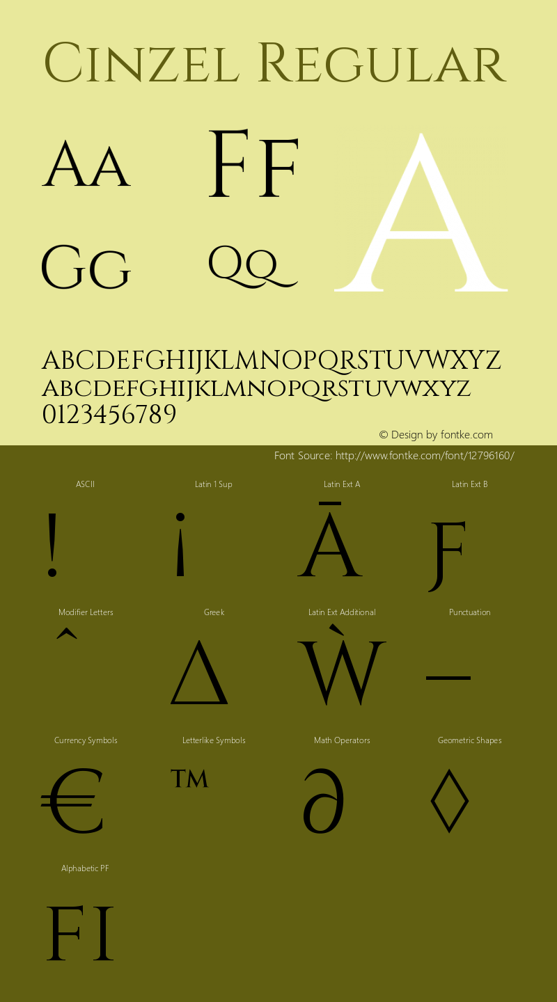 Cinzel Regular Version 1.001;PS 001.001;hotconv 1.0.56;makeotf.lib2.0.21325 Font Sample