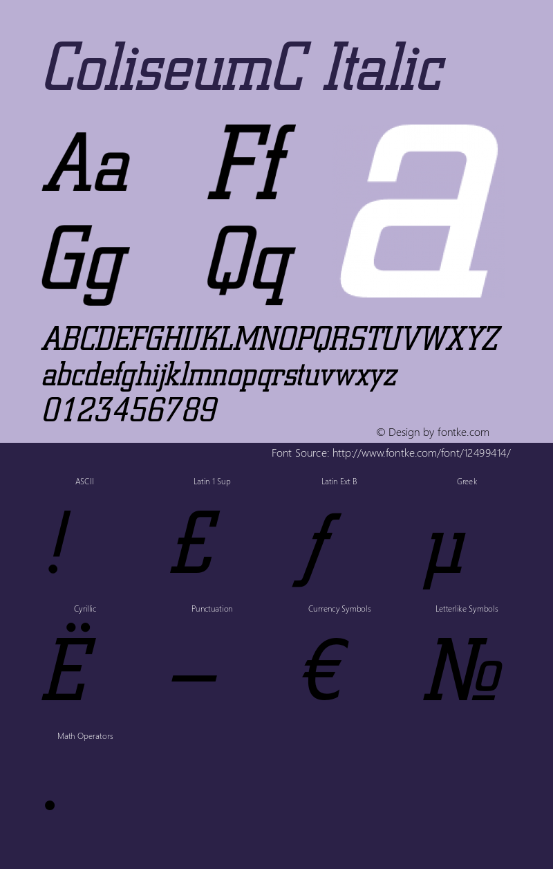 ColiseumC Italic OTF 1.0;PS 001.000;Core 116;AOCW 1.0 161 Font Sample