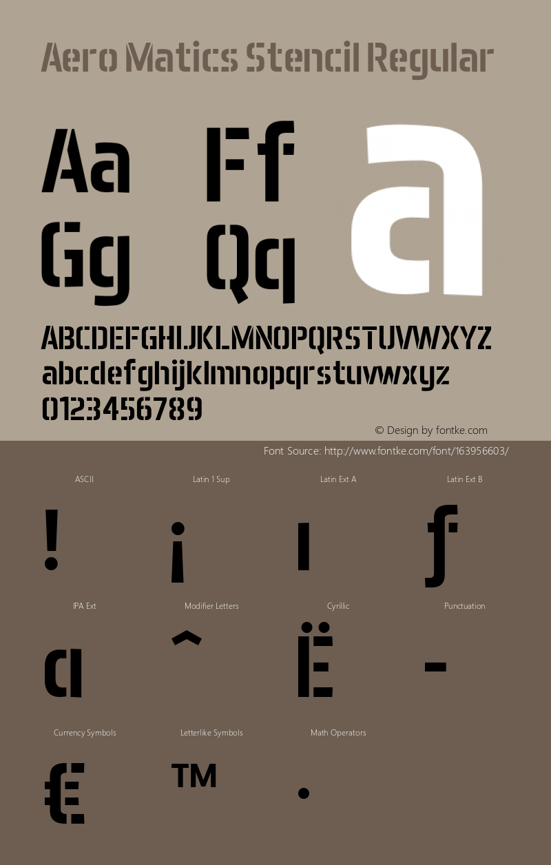 Aero Matics Stencil Version 1.45;May 12, 2021;FontCreator 11.5.0.2430 64-bit Font Sample