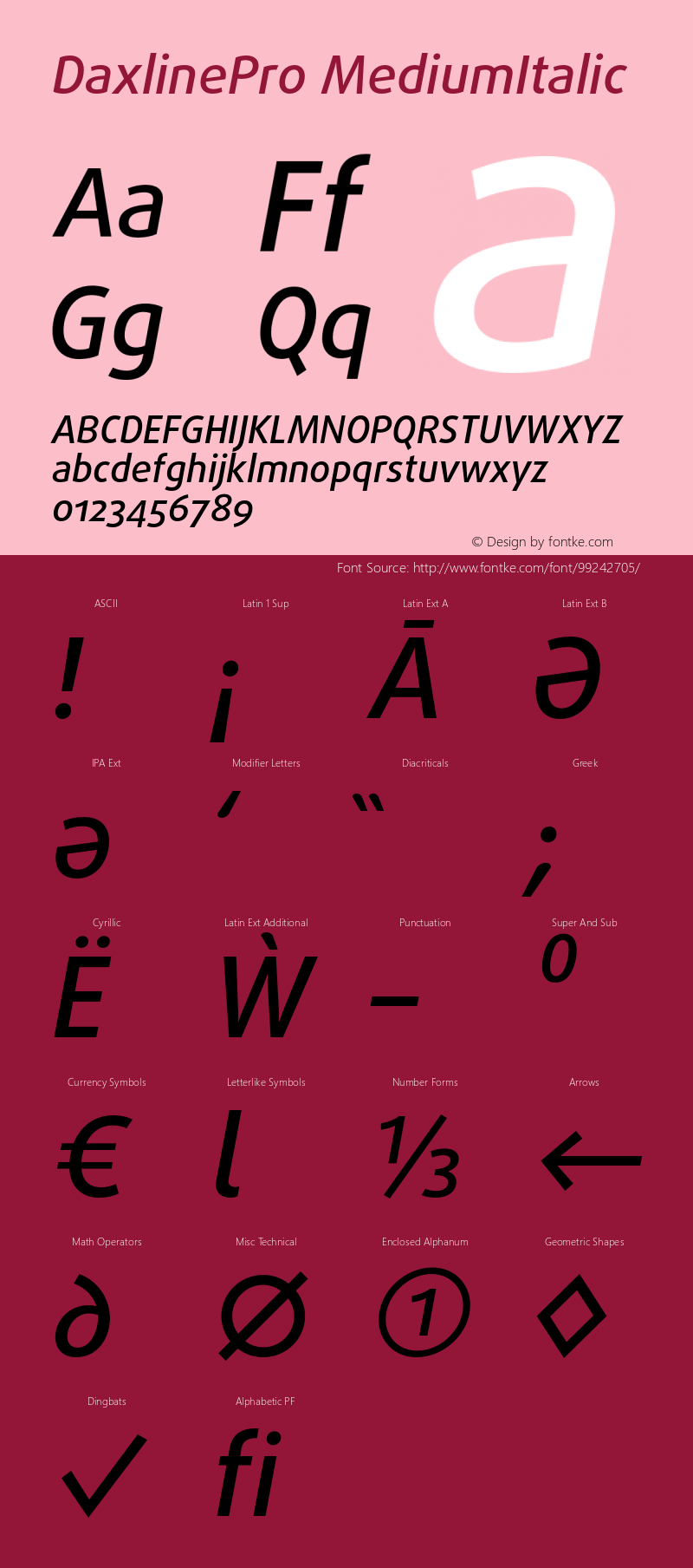 DaxlinePro-MediumItalic Version 7.504; 2006 Font Sample