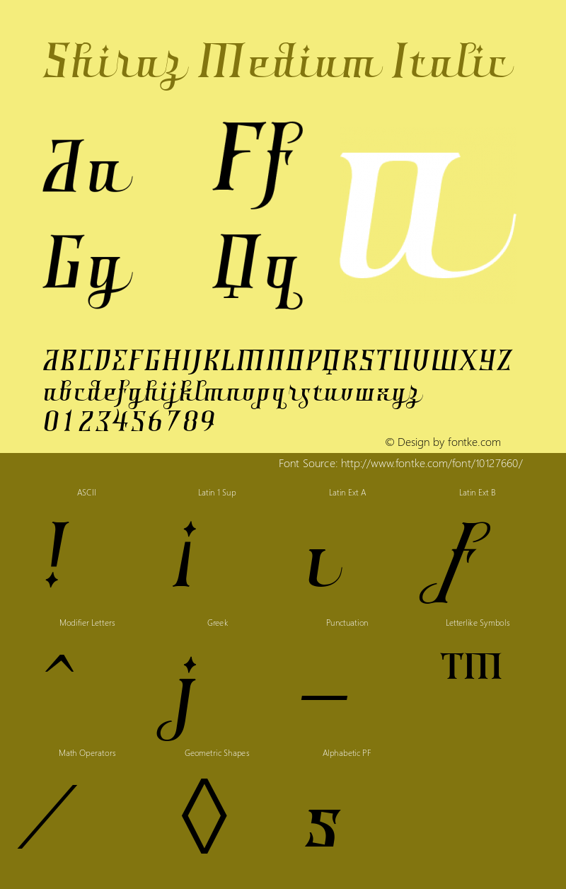 Shiraz Medium Italic 001.000 Font Sample