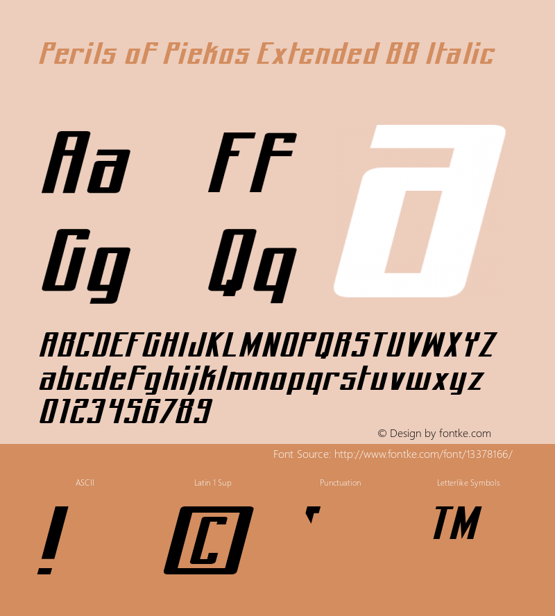 Perils of Piekos Extended BB Italic Version 001.001 Font Sample