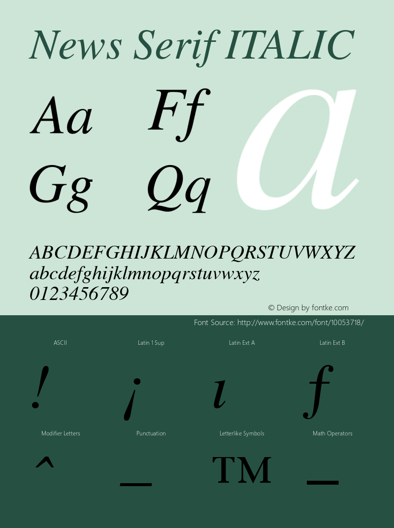 News Serif ITALIC 001.000 Font Sample