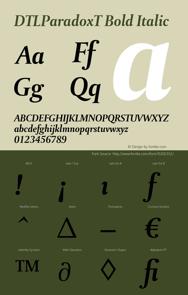 DTLParadoxT Bold Italic 001.000 Font Sample