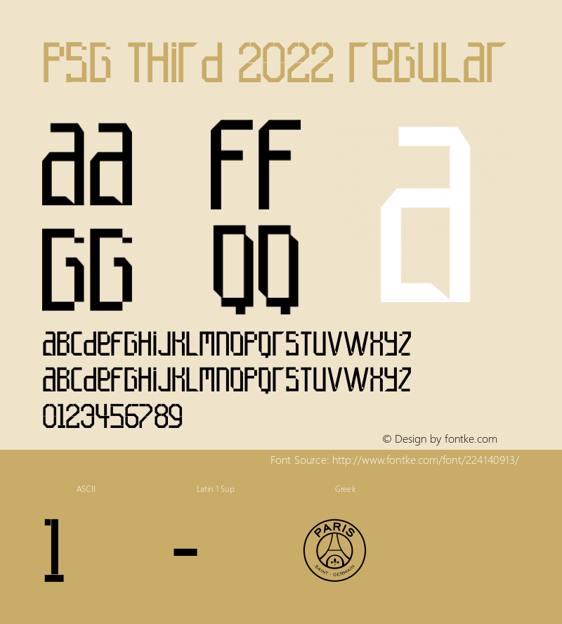 PSG THIRD 2022 Version 1.00;October 1, 2021;FontCreator 12.0.0.2522 64-bit图片样张