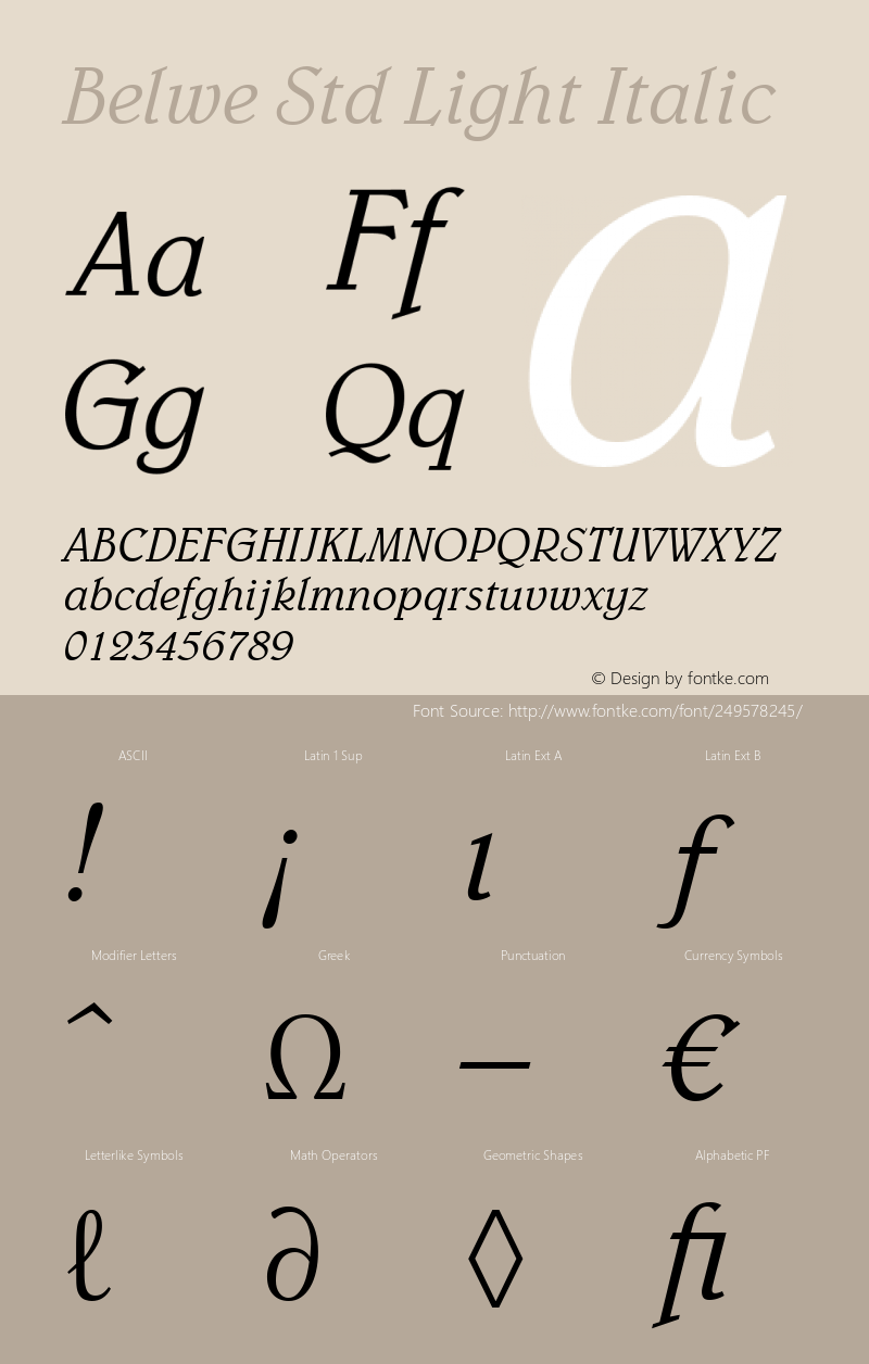 Belwe Std Light Italic Version 1.00 Build 1000图片样张