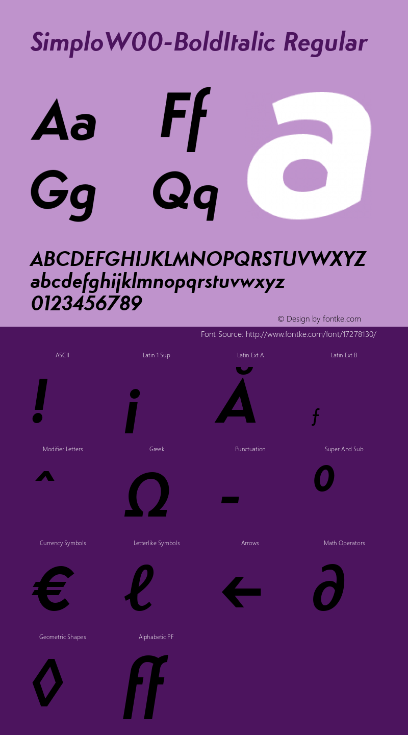 SimploW00-BoldItalic Regular Version 1.1 Font Sample