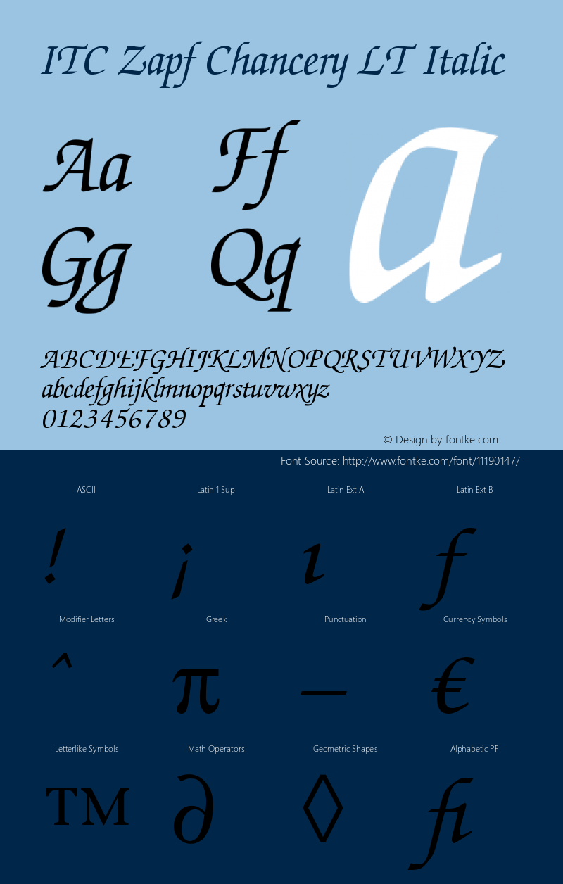 ITC Zapf Chancery LT Italic Version 006.000 Font Sample