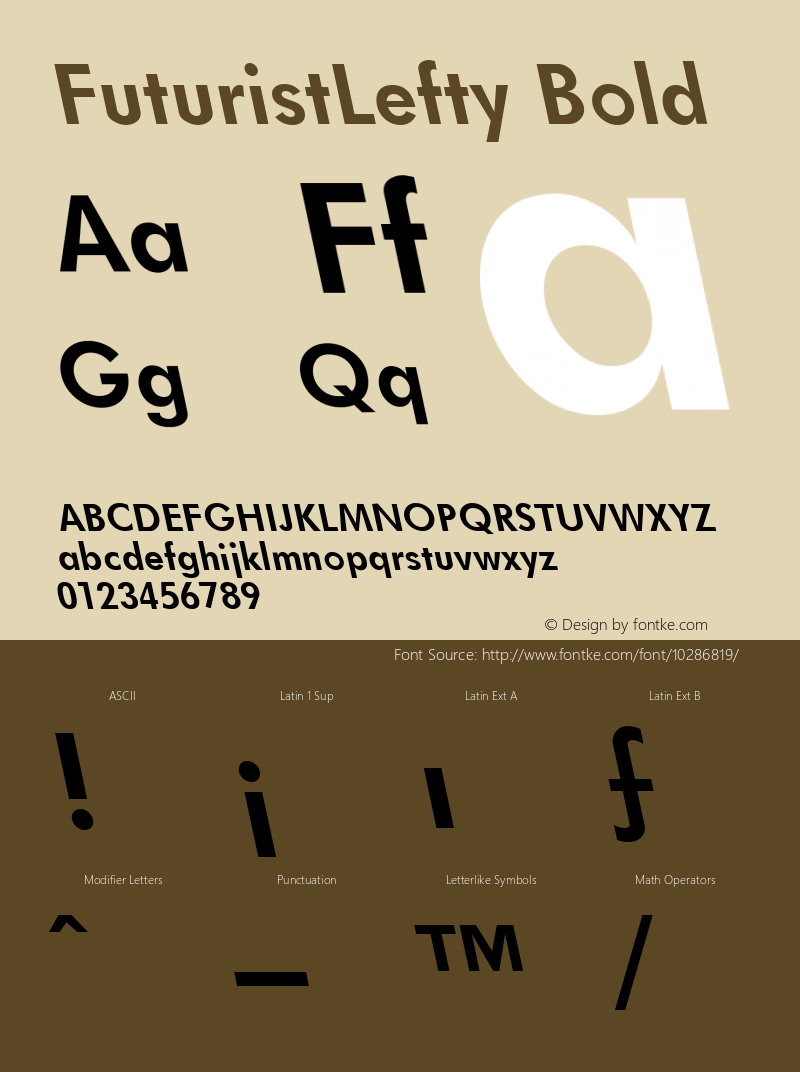 FuturistLefty Bold Accurate Research Professional Fonts, Copyright (c)1995 Font Sample