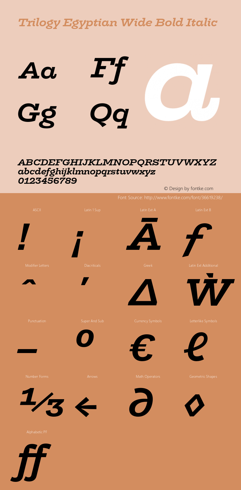 TrilogyEgyptianWide-BoldItalic Version 1.001 Font Sample