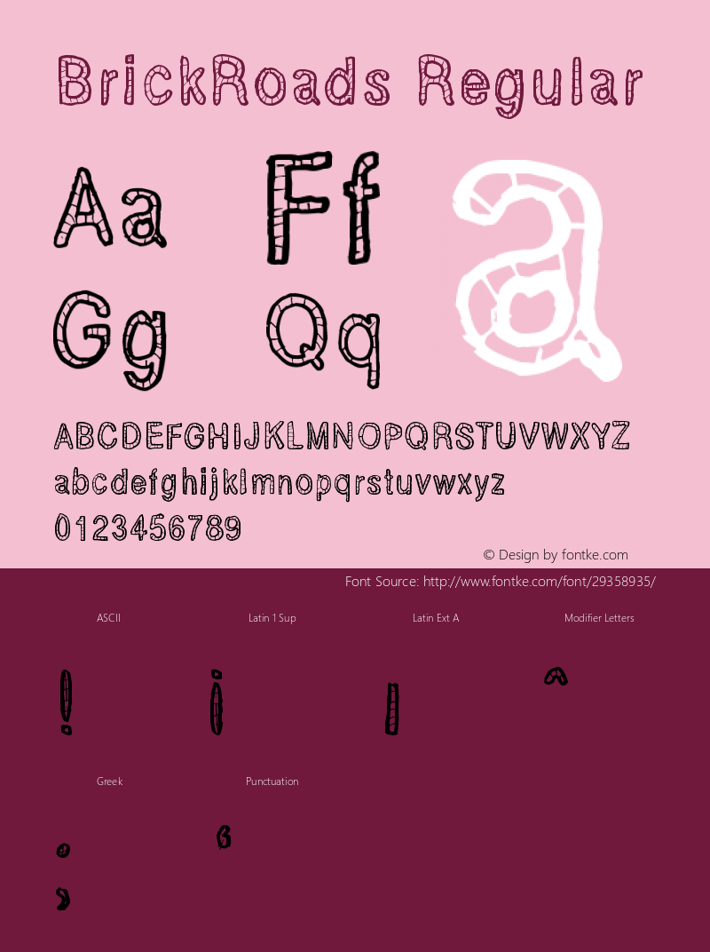 BrickRoads Version 1.00;April 7, 2019;FontCreator 11.5.0.2430 64-bit Font Sample