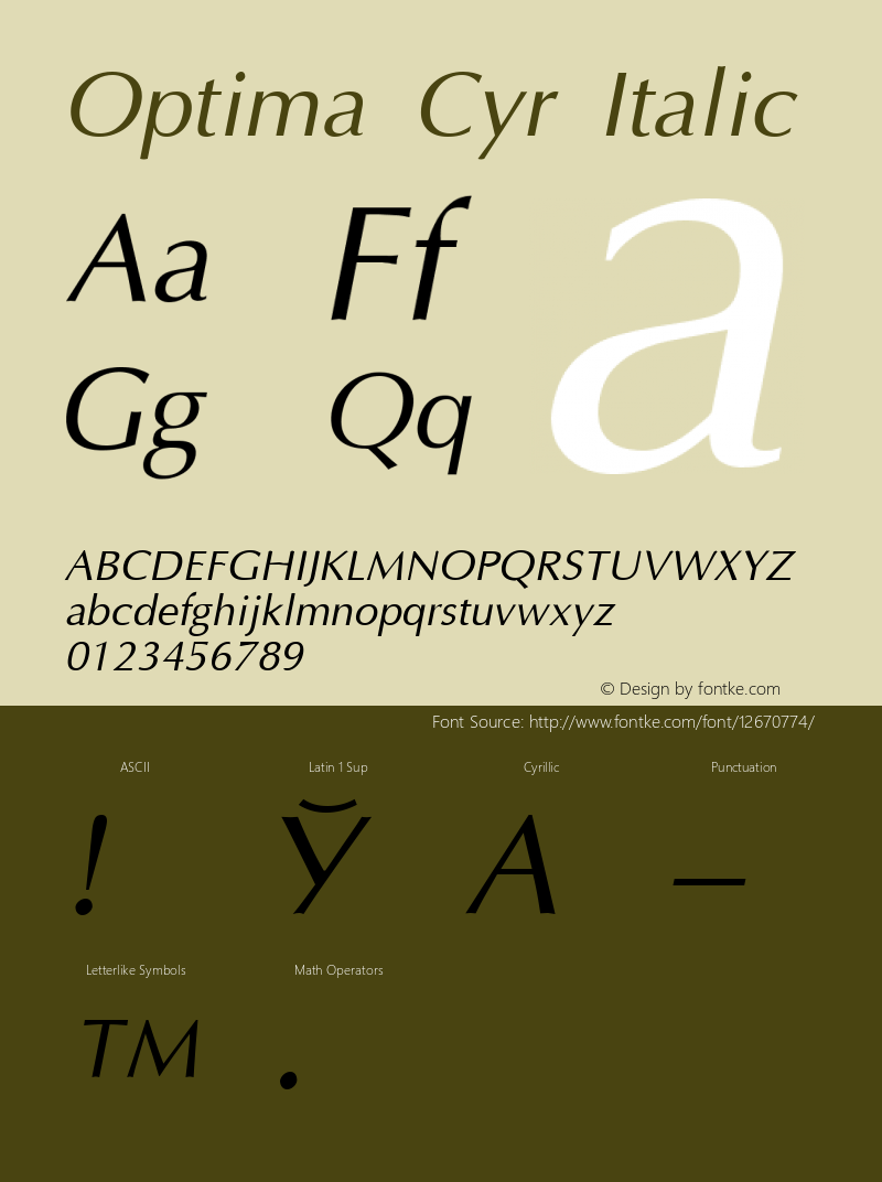 Optima Cyr Italic 001.000 Font Sample