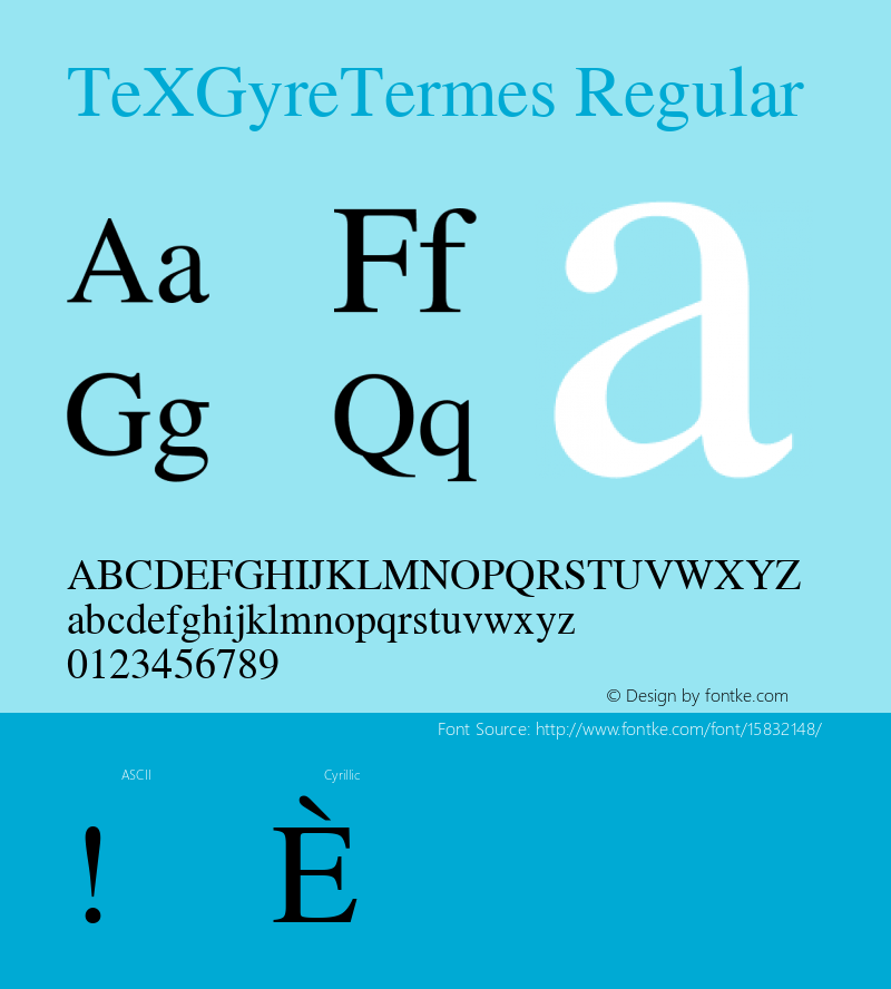 TeXGyreTermes Regular Version 1.103;PS 1.103;hotconv 1.0.49;makeotf.lib2.0.14853; ttfautohint (v1.4.1) Font Sample