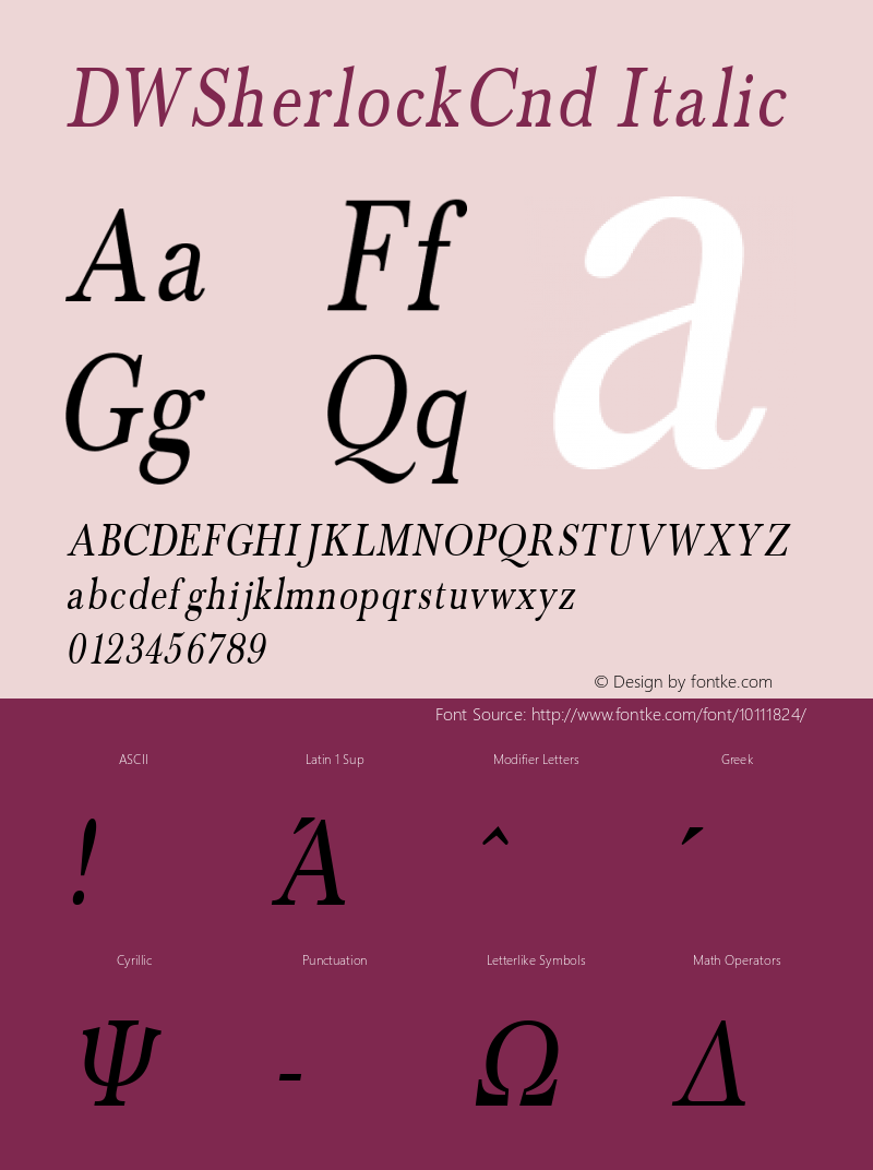 DWSherlockCnd Italic 10/26/2002 Font Sample