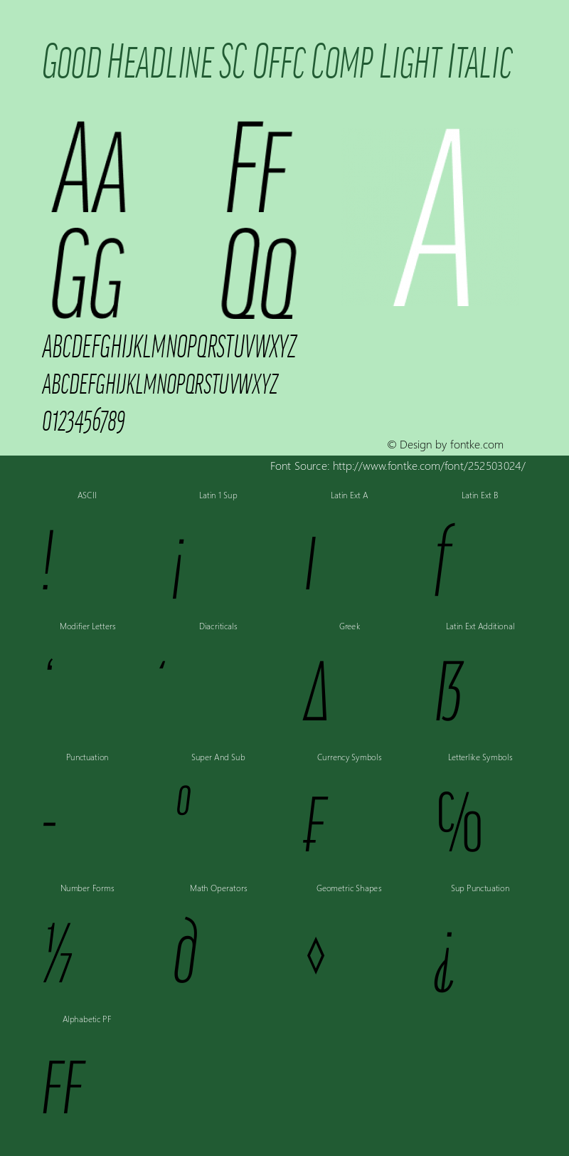 Good Head SC Offc Comp Light Italic Version 7.504; 2014; Build 1020图片样张