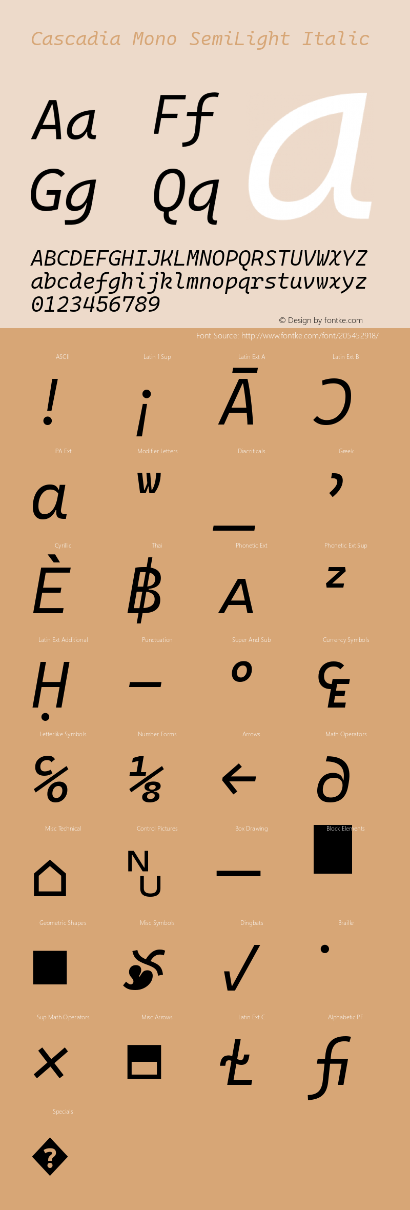 Cascadia Mono SemiLight Italic Version 2111.001; ttfautohint (v1.8.4)图片样张