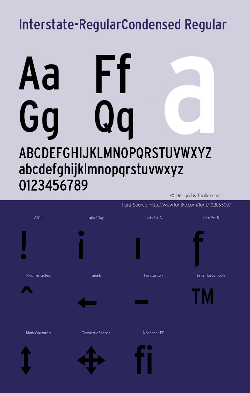 Interstate-RegularCondensed Regular 001.000 Font Sample