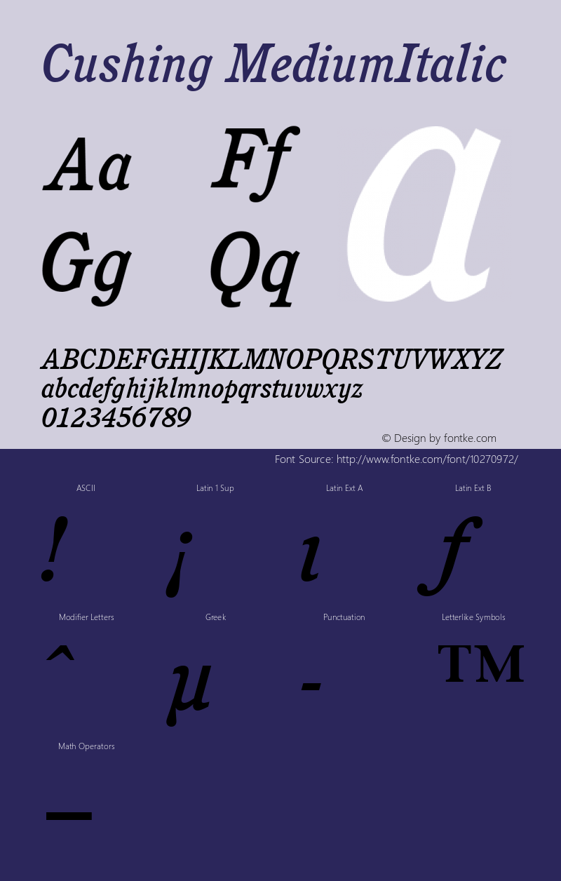 Cushing MediumItalic Macromedia Fontographer 4.1 1/12/98 Font Sample