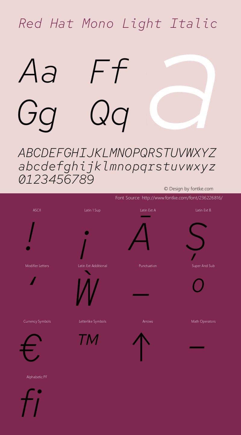 Red Hat Mono Light Italic Version 1.023图片样张