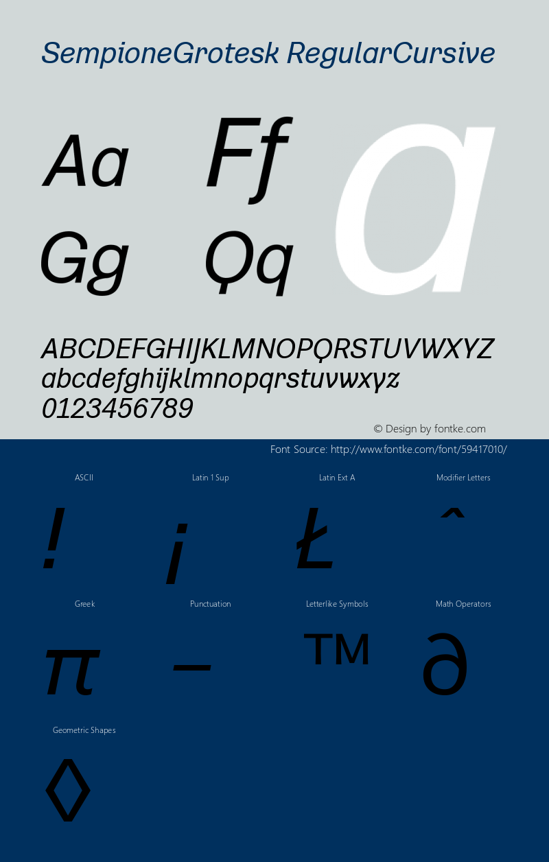 SempioneGrotesk RegularCursive Version 1.001 Font Sample