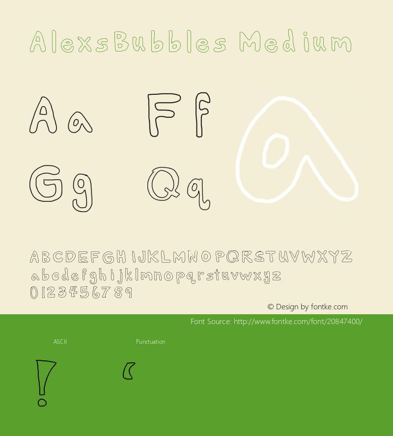 AlexsBubbles Version 001.000 Font Sample