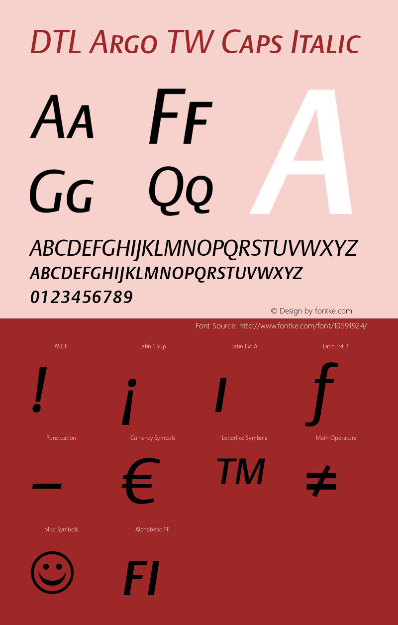 DTL Argo TW Caps Italic Version 001.000 Font Sample