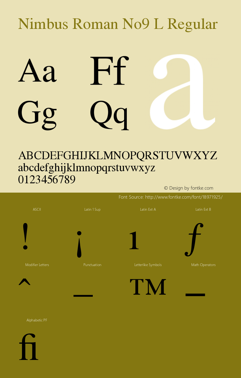 Nimbus Roman No9 L Regular Version 001.005 Font Sample