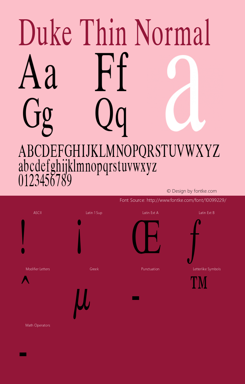 Duke Thin Normal Altsys Fontographer 4.1 1/31/95 Font Sample