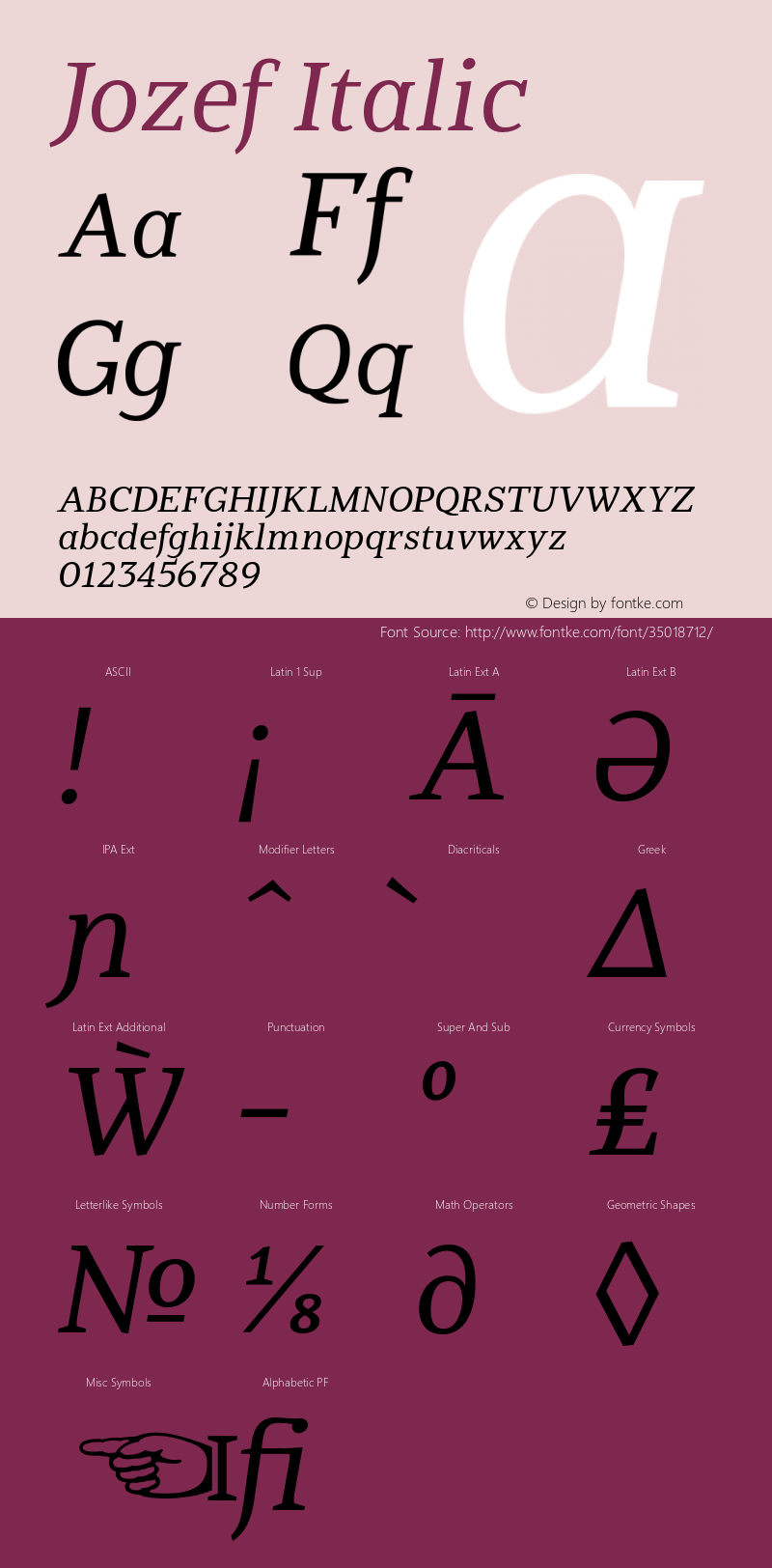 Jozef-Italic Version 1.200 Font Sample