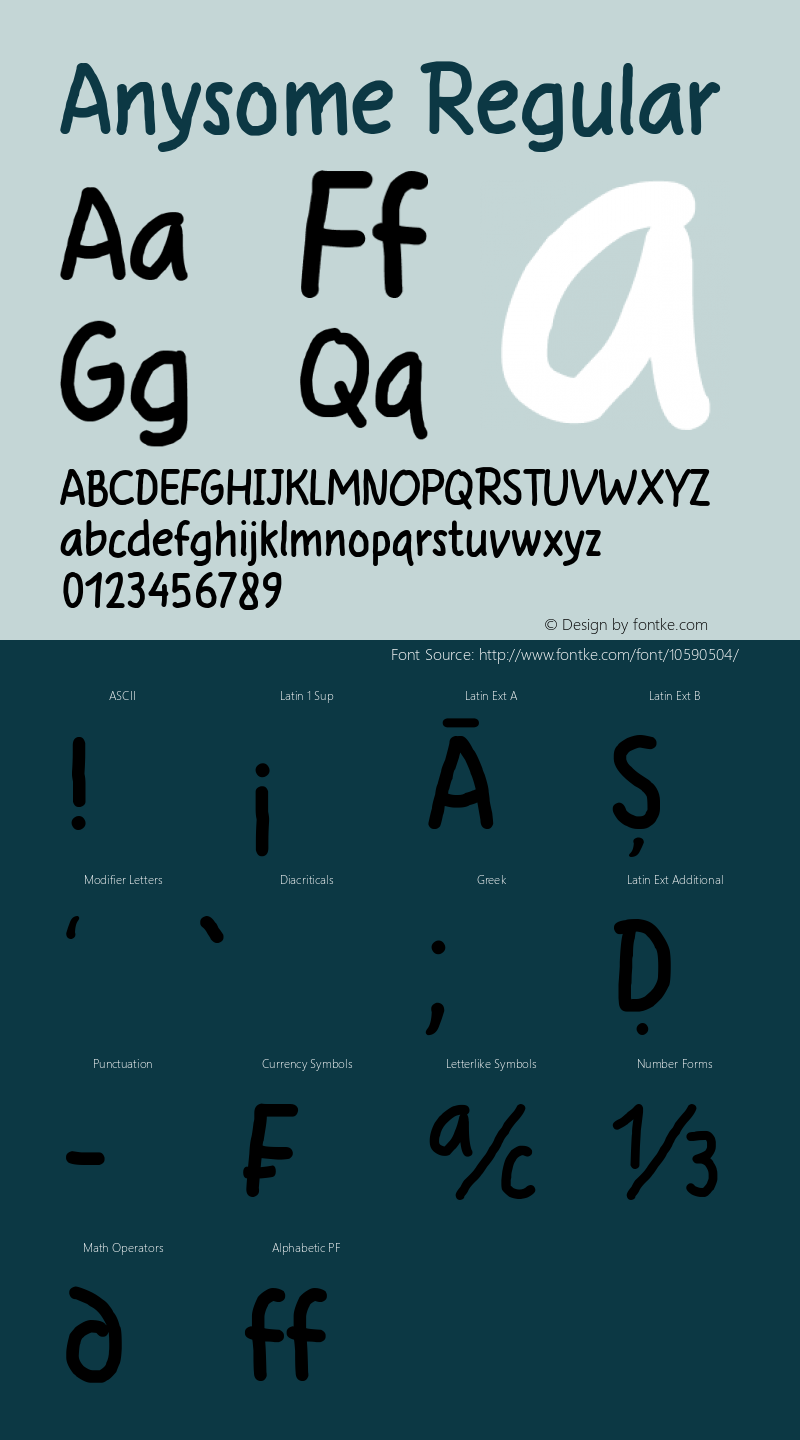 Anysome Regular Version 1.00 August 24, 2014, initial release Font Sample