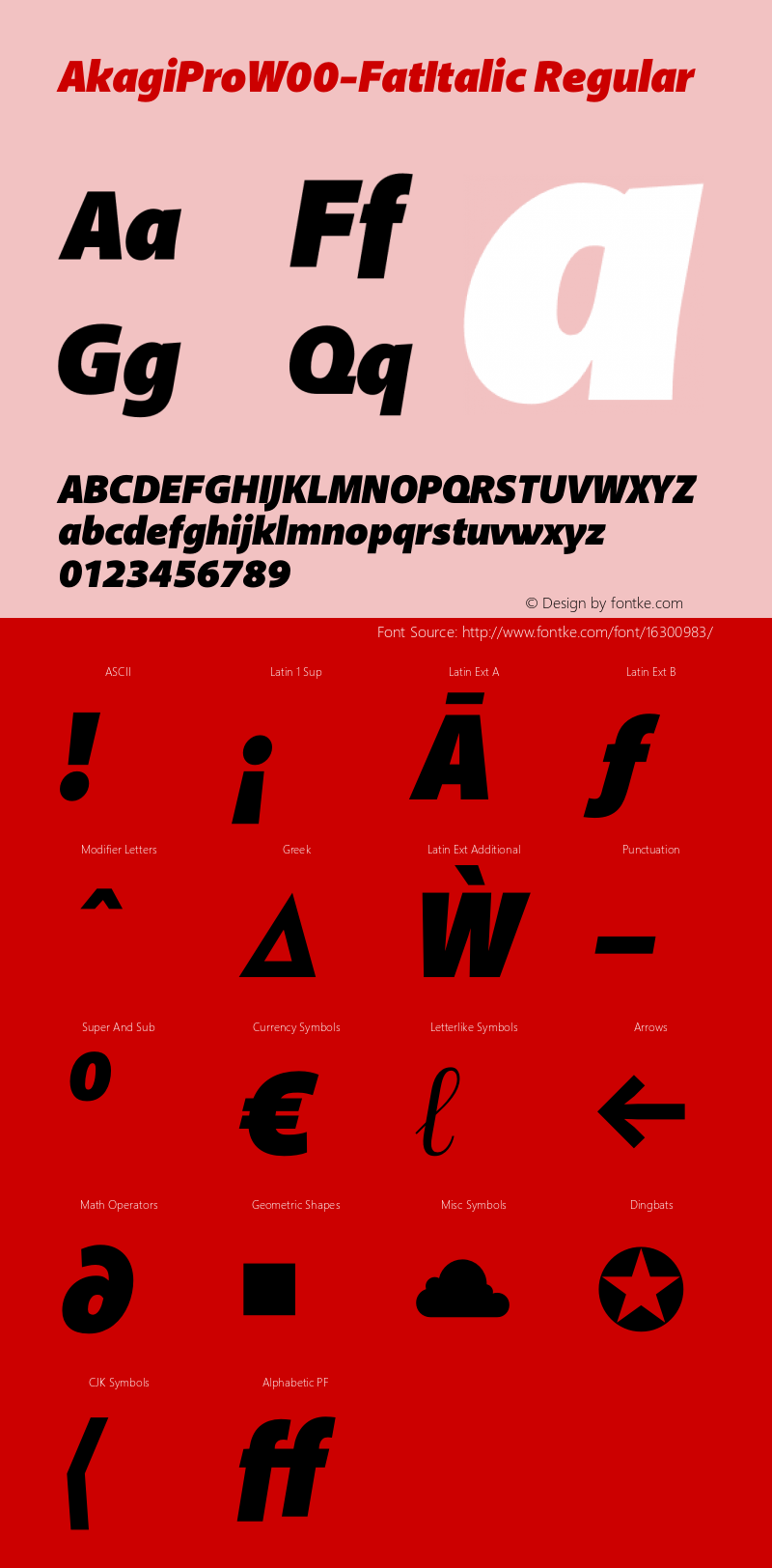 AkagiProW00-FatItalic Regular Version 1.00 Font Sample