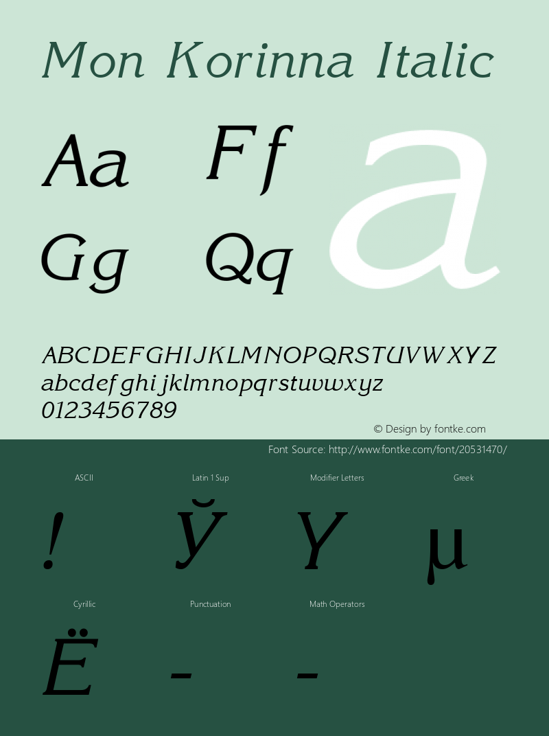 Mon Korinna Italic Version 1.00 Font Sample