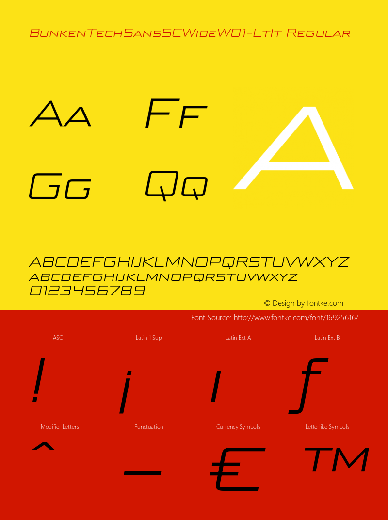 BunkenTechSansSCWideW01-LtIt Regular Version 1.26 Font Sample