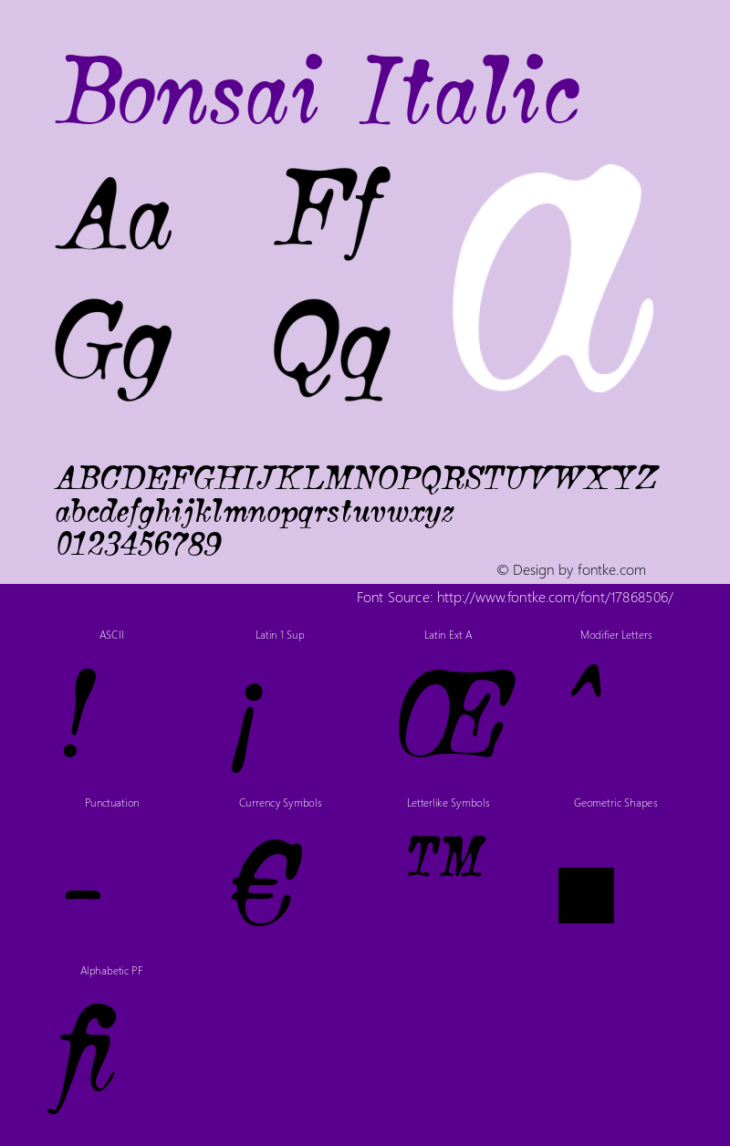 Bonsai Italic Version 2.001 Font Sample