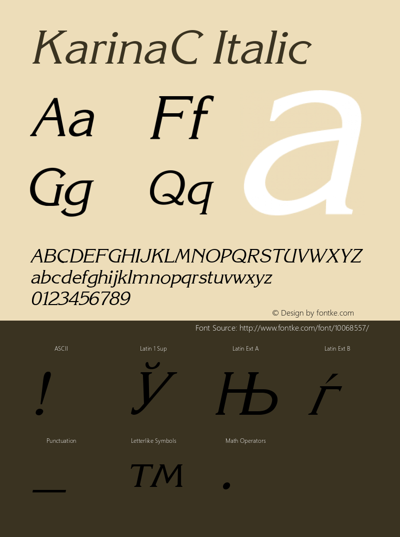 KarinaC Italic 1.100.000 Font Sample