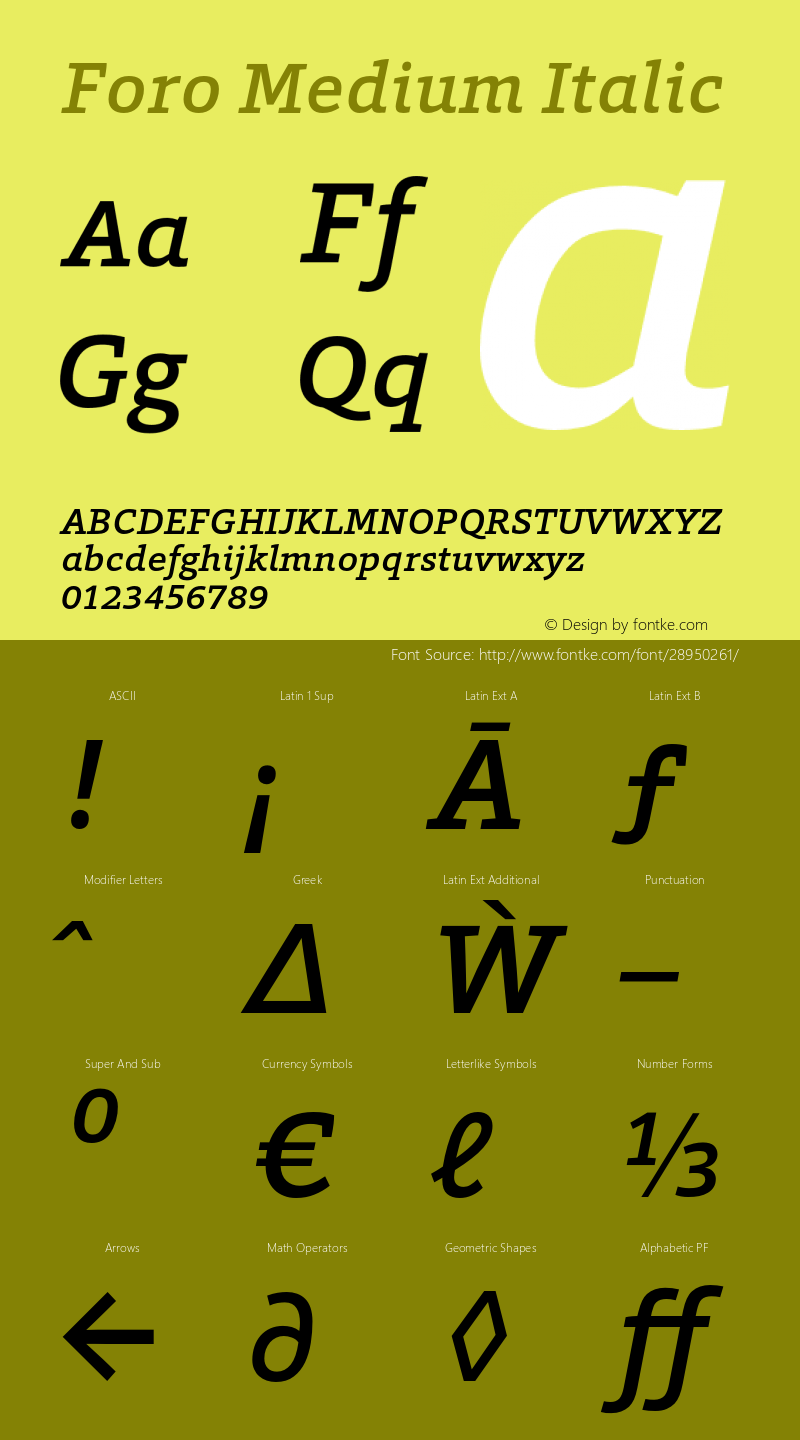 Foro-MediumItalic Version 1.00 Font Sample