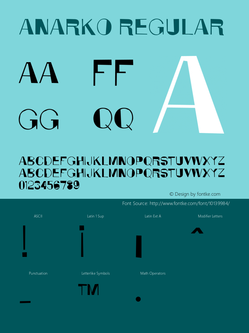 Anarko Regular Macromedia Fontographer 4.1 18/05/2002 Font Sample