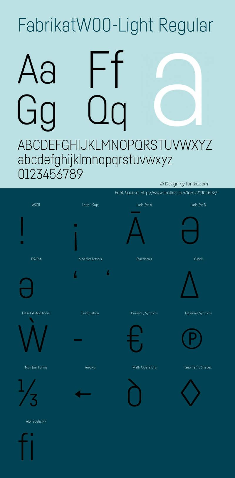 Fabrikat W00 Light Version 2.10 Font Sample