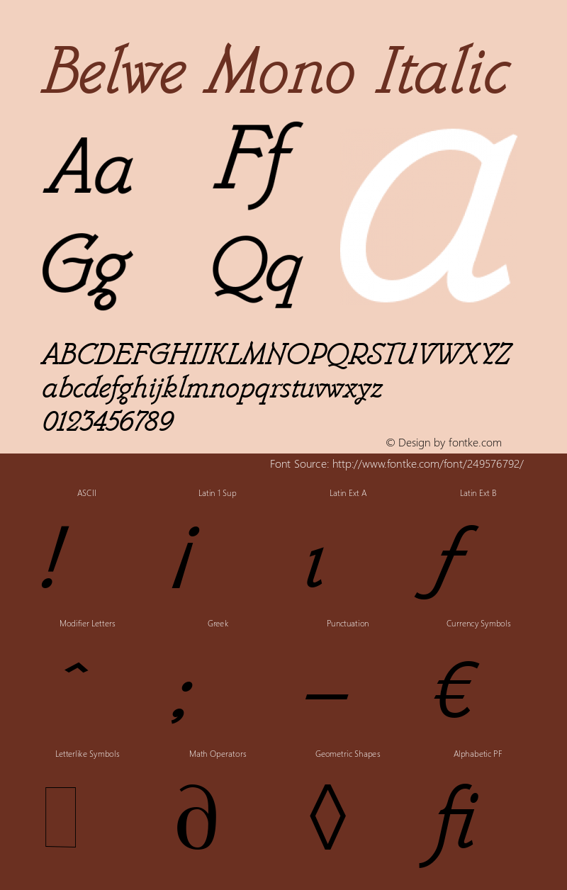 Belwe Mono Italic Plain Version 2.01图片样张