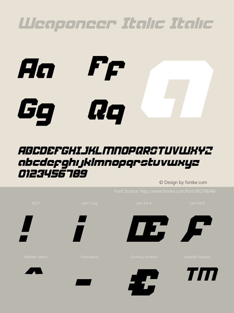 Weaponeer Italic Italic 001.000 Font Sample