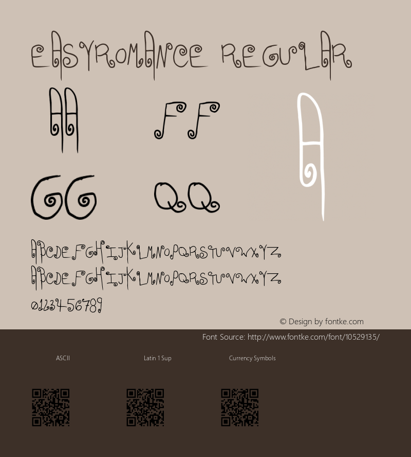 EasyRomance Regular Version 1.00 December 2, 2013, initial release Font Sample