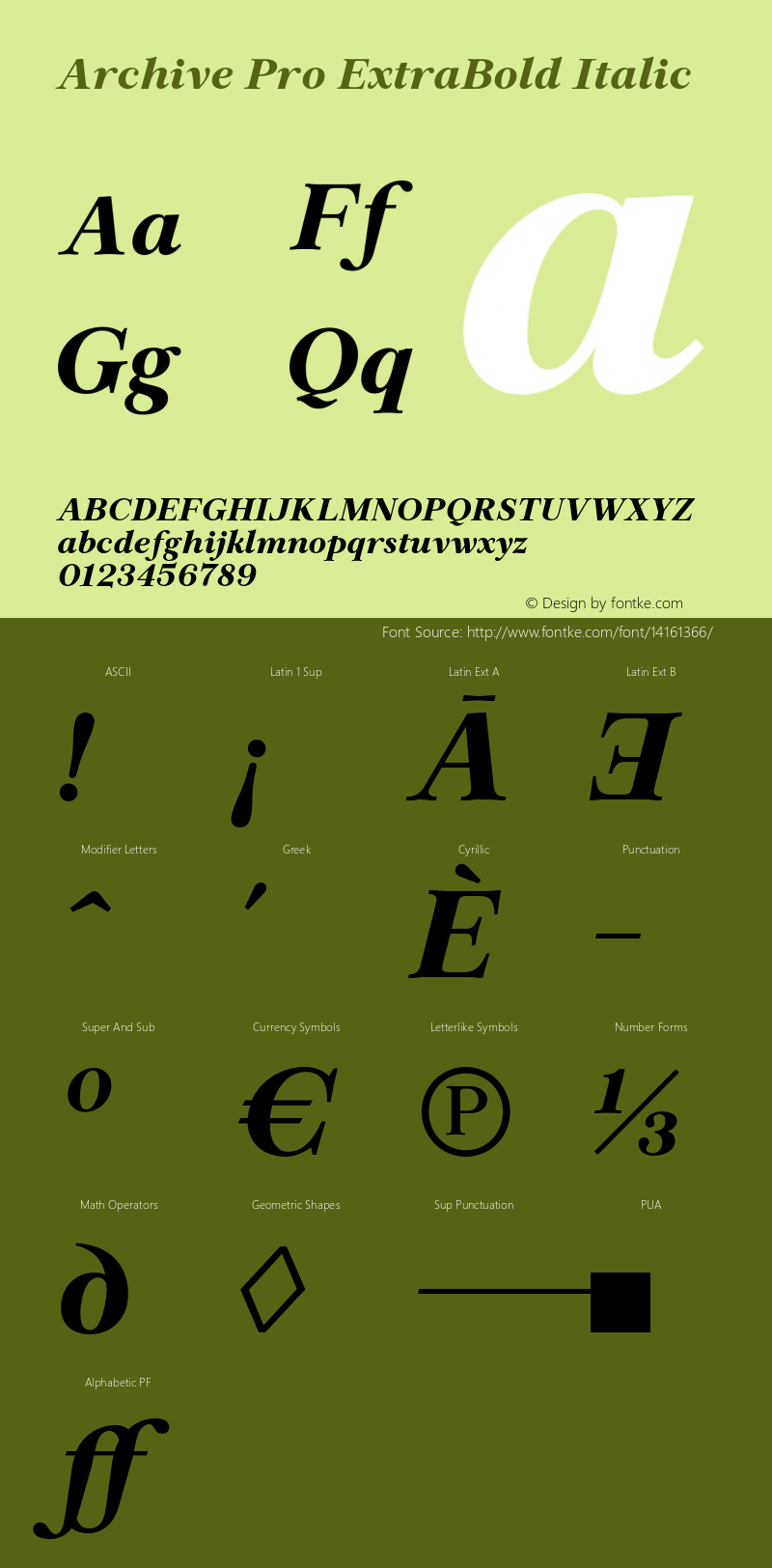 Archive Pro ExtraBold Italic Version 1.000 Font Sample